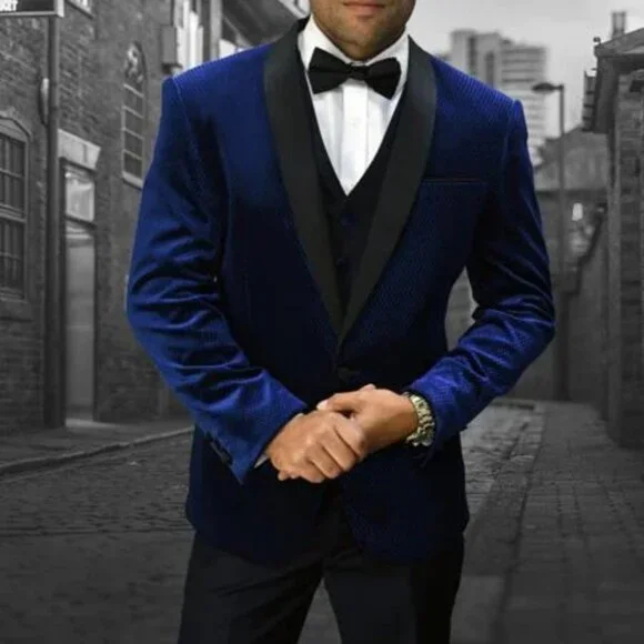 Men's Velvet Suit Shawl Lapel Dark Navy Suit